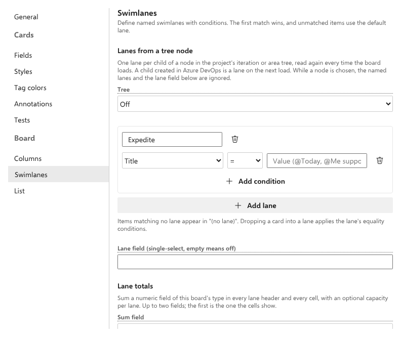 Board › Swimlanes: named lanes with conditions