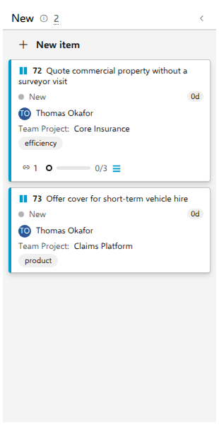 The New item affordance on the first column